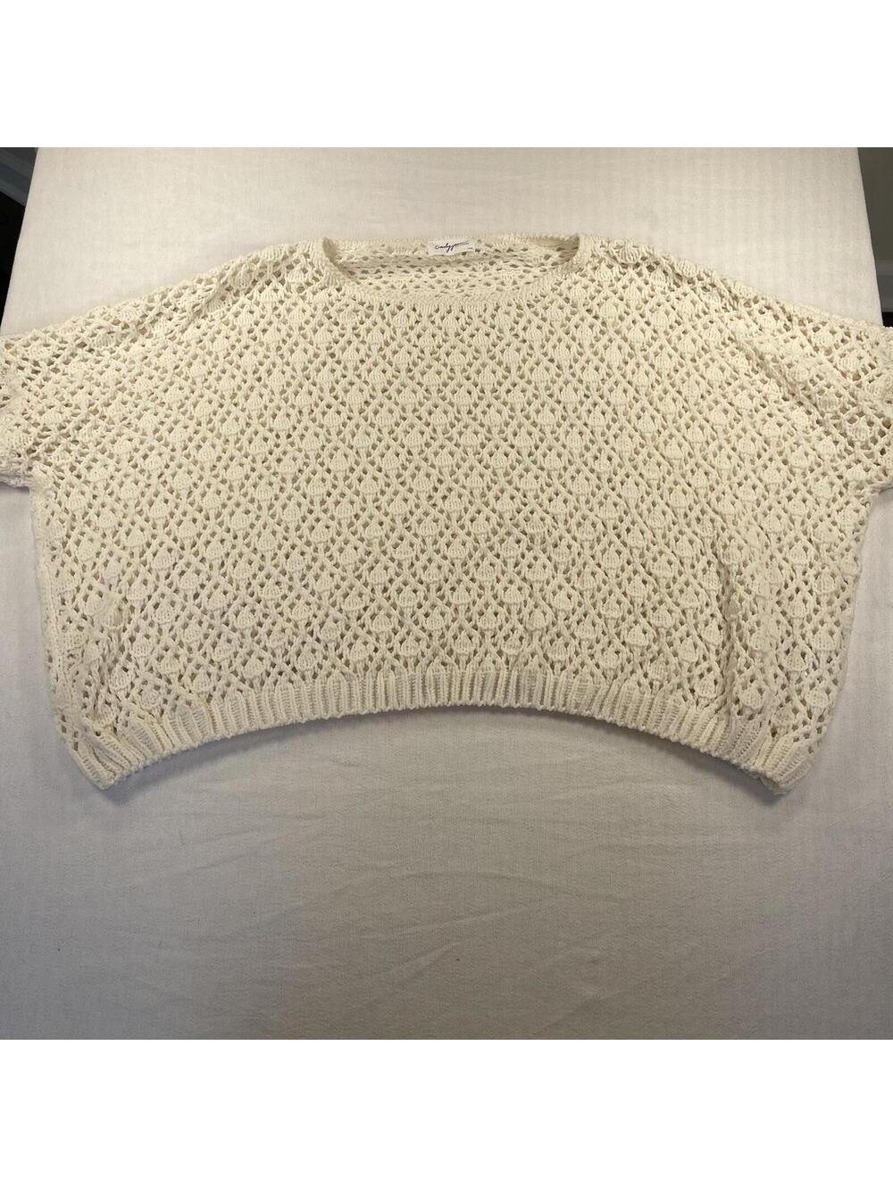 Women's Crochet Sweater Chunky, Open Weave knit M/L CarlyJean LA oversized ivory - Picture 4 of 9